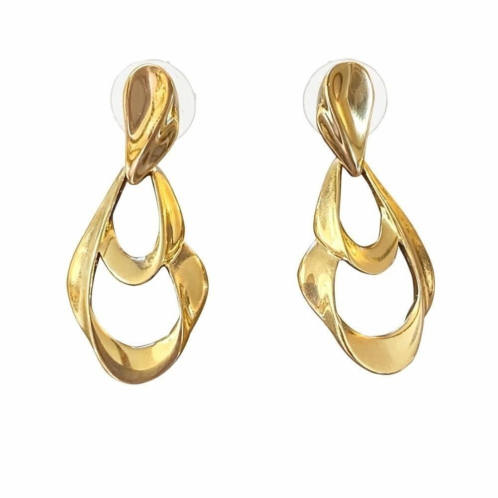 Vintage Signed Trifari Gold Tone Abstract Dangle Earrings – Sculptural - Picture 2 of 7